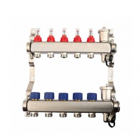 Stainless Steel 2-13 Ways Water Manifold Collector With Flow Meter Underfloor Heating Manifolds