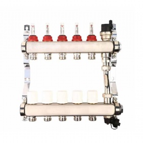 China Manufacturer Hvac Underfloor Heating 5 Loops Chromed Plated Stainless Steel Manifolds With Flow Meter