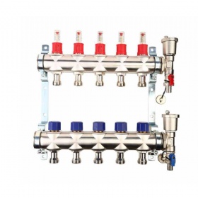 2 to12 Loops Heating Floor Stainless Steel Manifold Tube With Viewable Adjustable Flow Meter