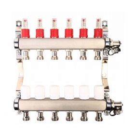 Brass or Stainless Steel Water Manifold With Long Flow Meter For Underfloor Heating Manifold